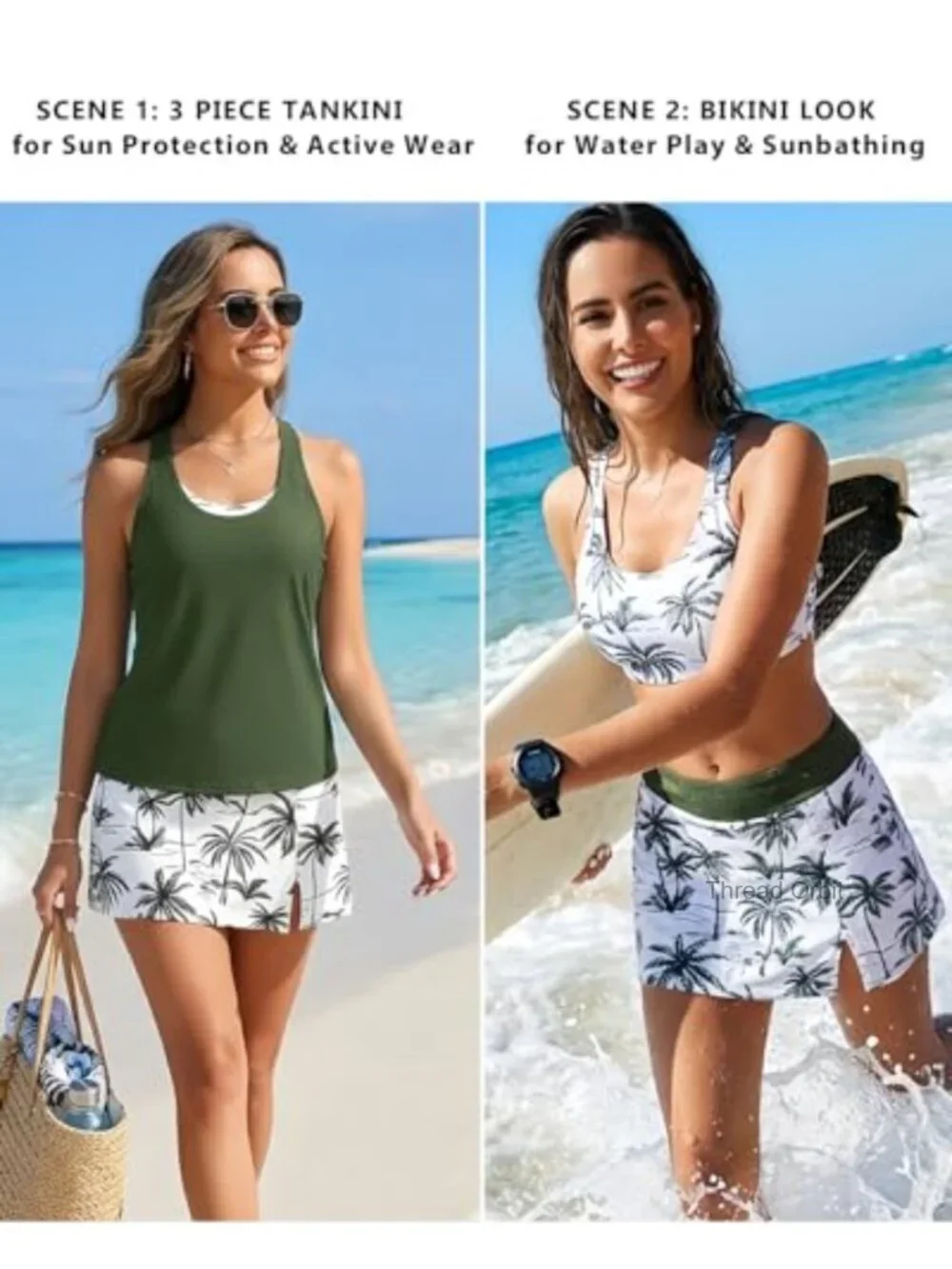 Daci Womens 3 Piece Tankini Set with Skirt Tummy Control Swimsuits - Removable